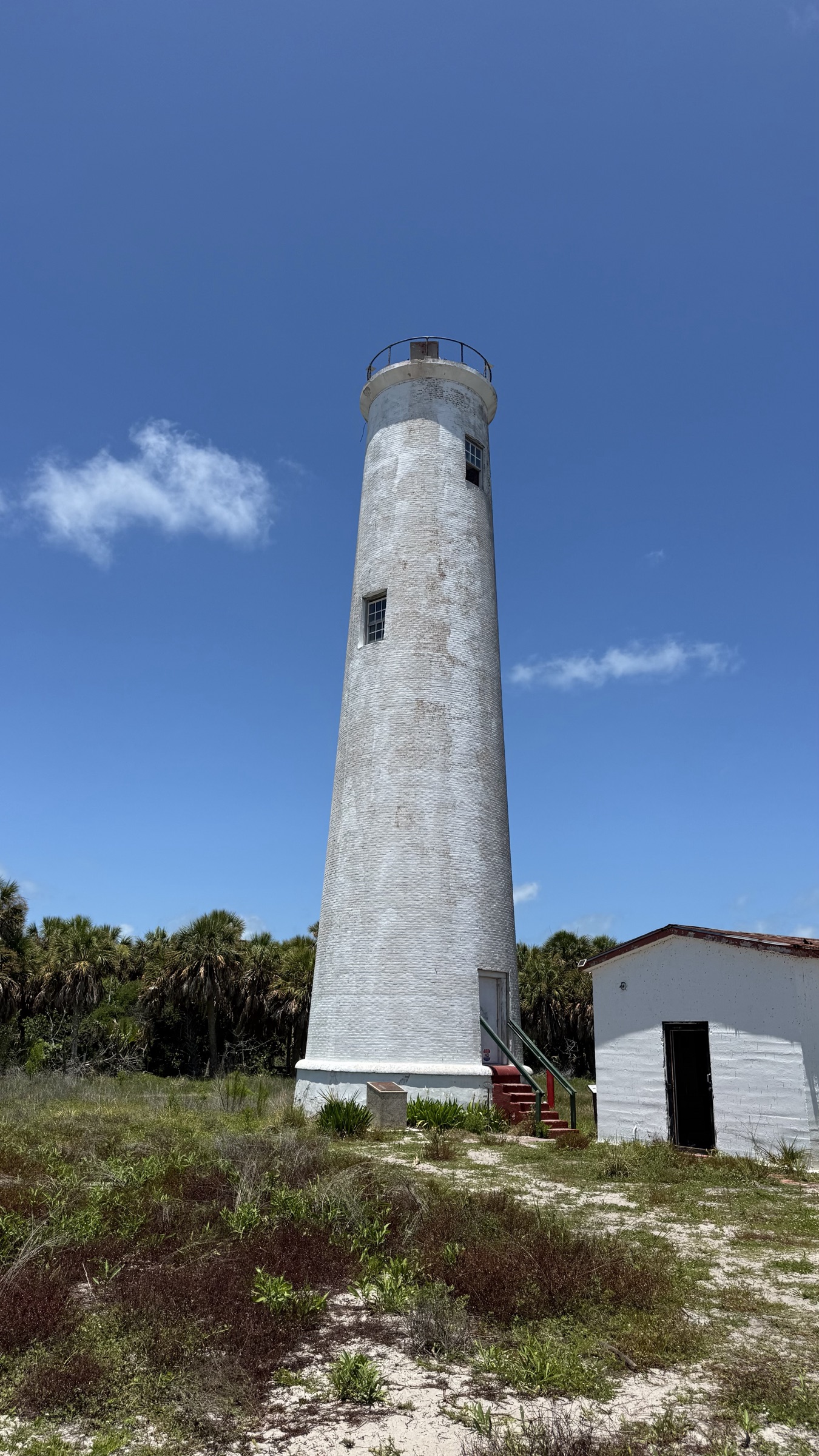 The Egmont Key lighthouse rising over the trees at the mouth of Tampa Bay, Florida