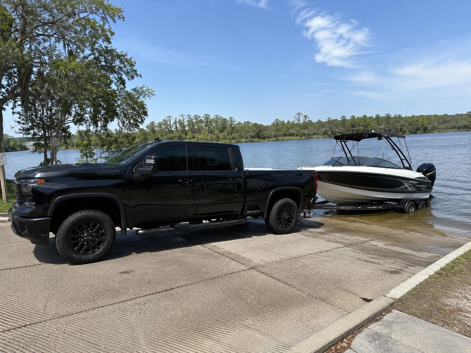 The Baycation boat fueled and ready at the launch ramp on Tampa Bay