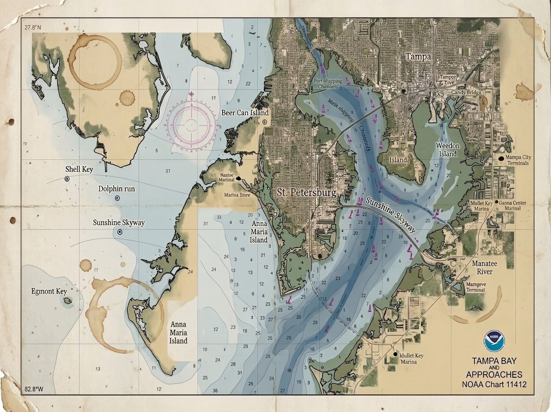 A vintage nautical chart of Tampa Bay